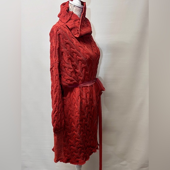 FREE PEOPLE Rust red cable knit turtleneck‎ sweater dress size S - Picture 7 of 14